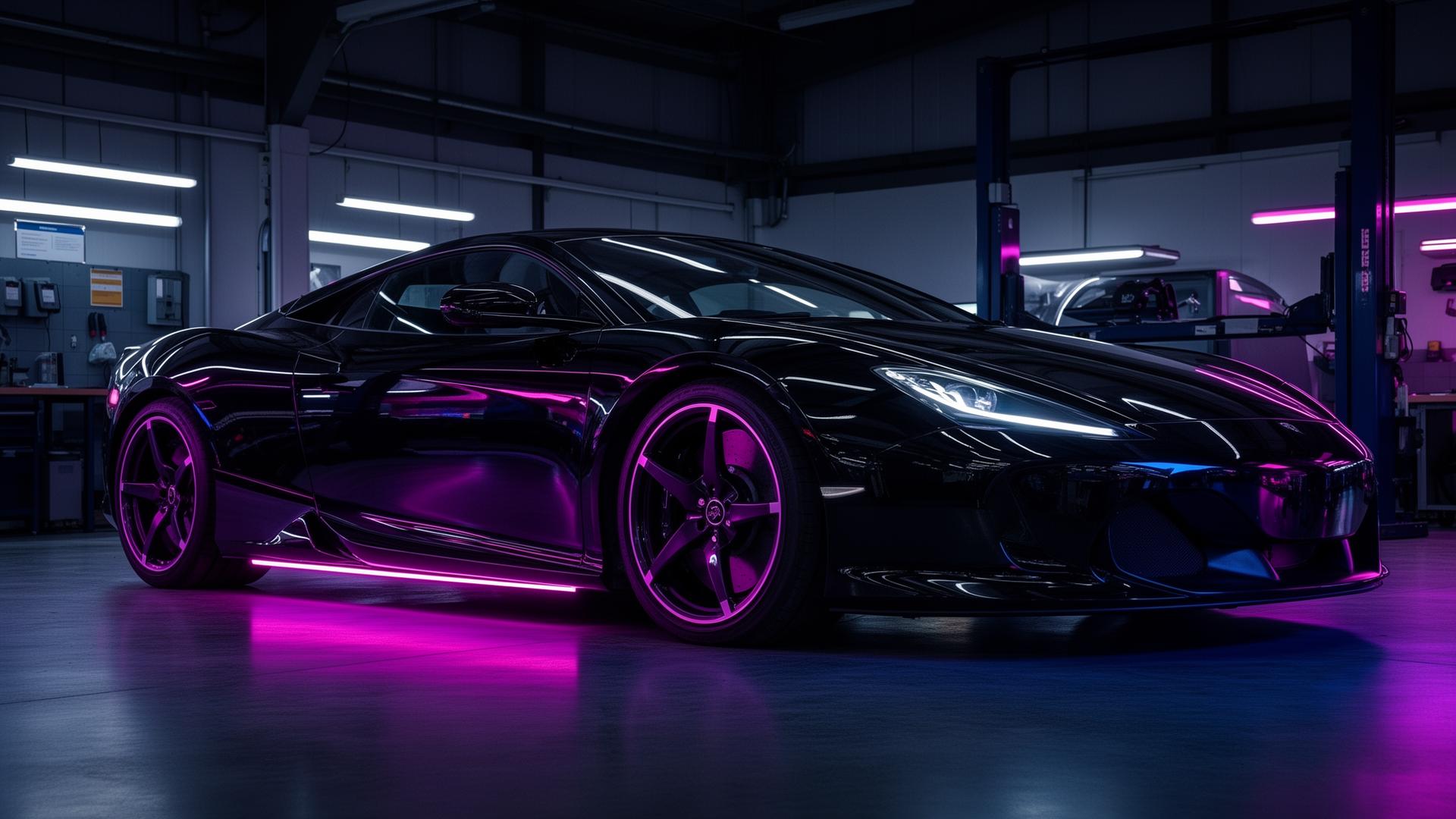 Automóvel premium preto com pintura brilhante em oficina GodoiPaintCar